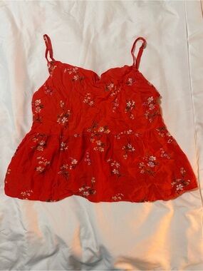 American Eagle Outfitters Red Floral Peplum Cami